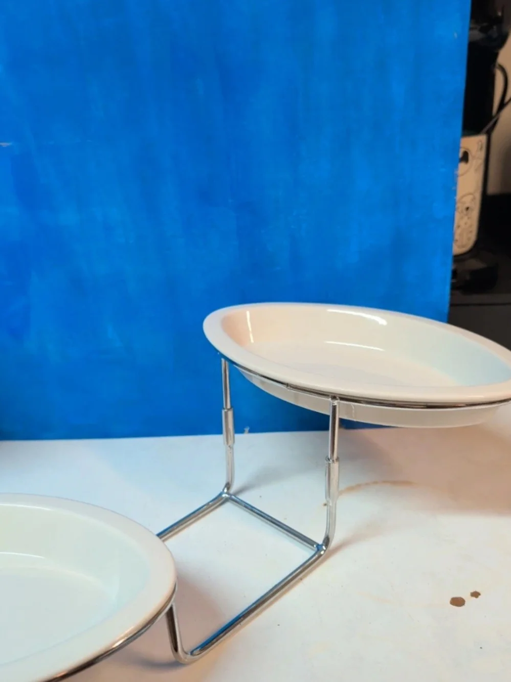 White Ceramic Round Serving Dish with Chrome Stand - Set of 3